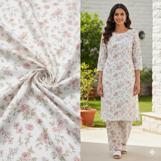 Printed Kurti - Women Pure Cotton Kurta Set with Dupatt