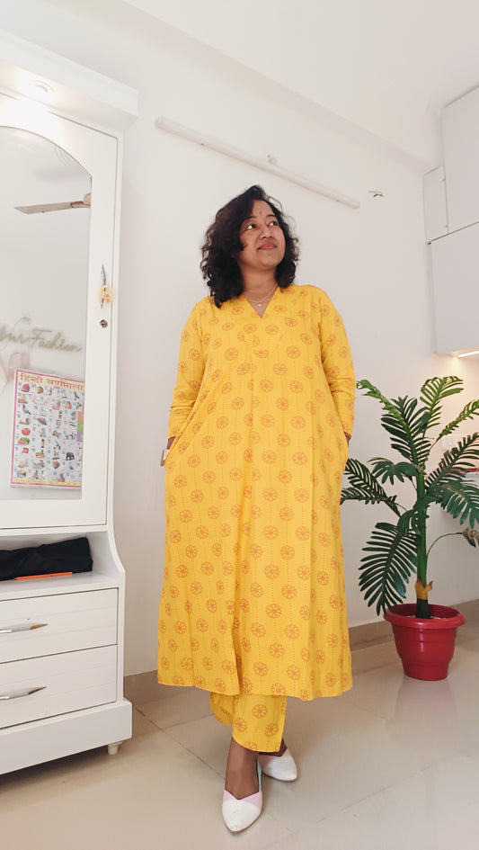 Printed Kurti - Women Pure Cotton Kurta Set with Dupatt